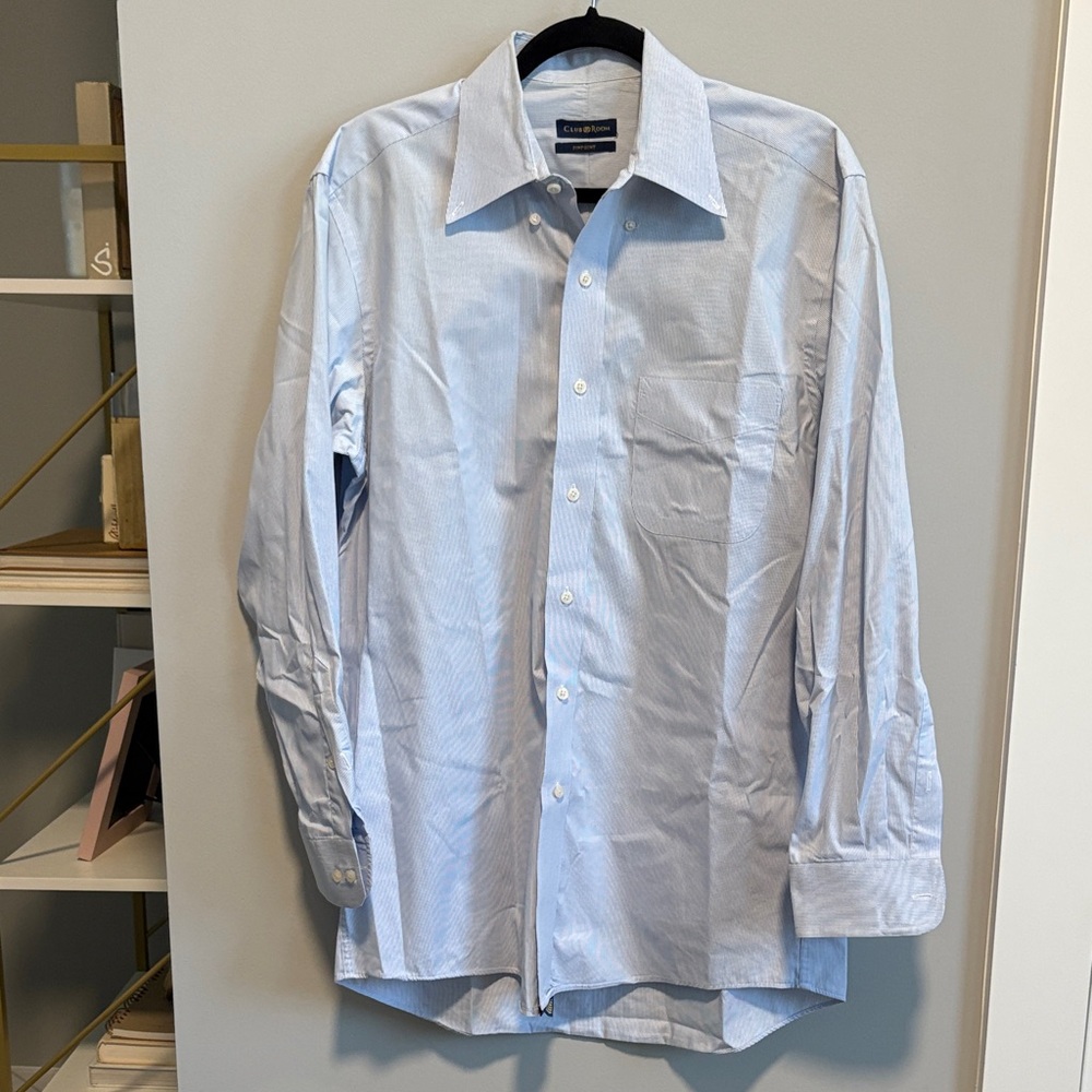 Club Room Pinpoint Light Blue and White Striped Dress Shirt